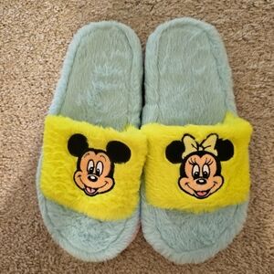 Disney Mickey and Minnie Mouse Fuzzy Slippers for Adults 8/9